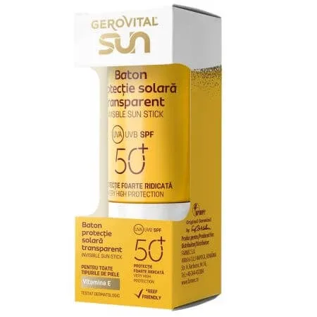 Baton trnsparent cu protectie solara SPF 50+ Sun, 12 ml, Gerovital — preț și oferte