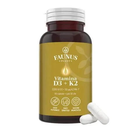 Vitamina D3 + K2, 60 capsule, Faunus — preț și oferte