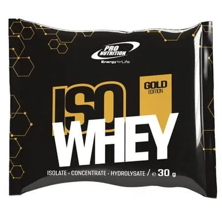 Izolat concentrat si hidrolizat cu aroma de ciocolata Iso Whey Gold, 30 g, Pro Nutrition — preț și oferte