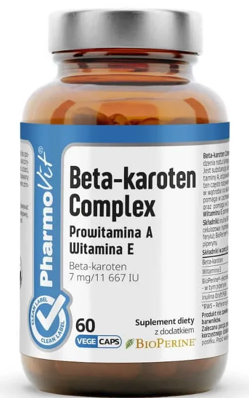 Beta-caroten Complex Provitamina A Vitamina E 60 capsule PharmoVit Clean Label — preț și oferte