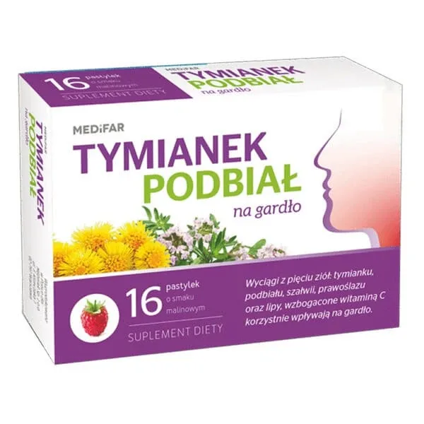 MEDiFAR Cimbru și tătăneasă pentru gât, pastiluțe, aromă de zmeură, 16 buc. — preț și oferte