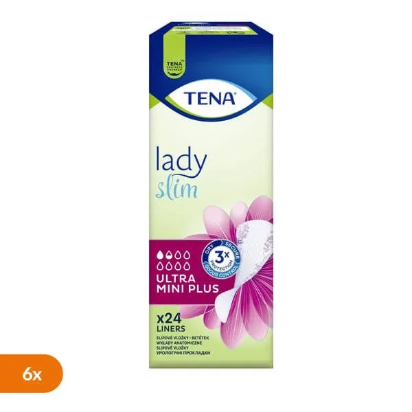 Set de 6 x TENA Lady Slim Ultra Mini Plus, tălpi interioare, 24 buc. — preț și oferte
