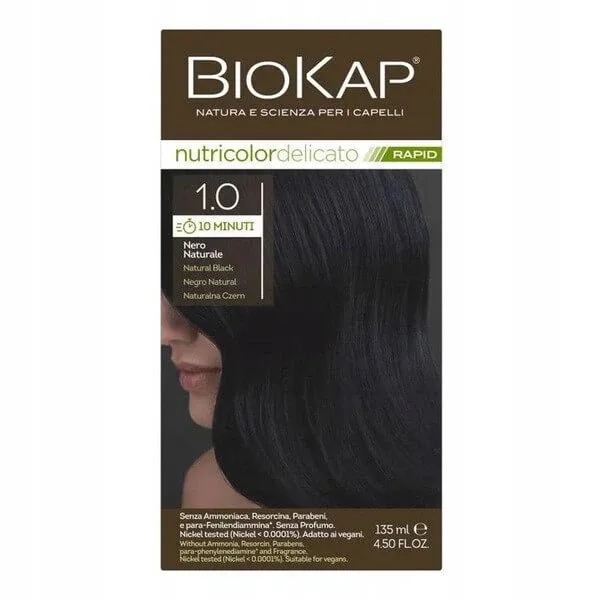 Biokap Nutricolor Delicato Rapid, vopsea de păr 1.0 negru natural, 135 ml — preț și oferte
