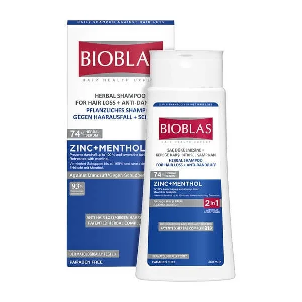 Bioblas, șampon și balsam pe bază de plante anti-mătreață (2 în 1) cu zinc și mentol, 360 ml — preț și oferte