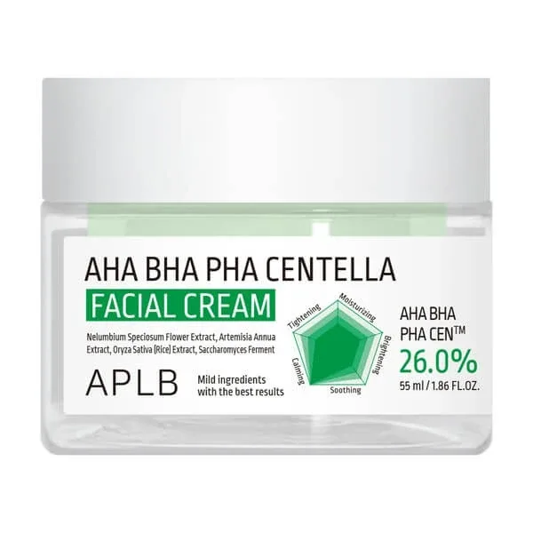 APLB AHA BHA PHA Centella Facial Cream, cremă de față exfoliantă și calmantă cu acizi și Centella Asiatica, 55 ml — preț și oferte