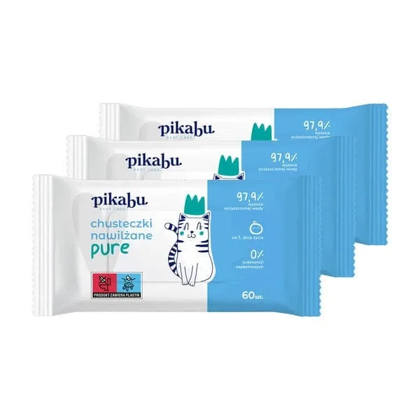 Set de 3x Pikabu Baby Care, Șervețele umede pure, 60 buc. — preț și oferte