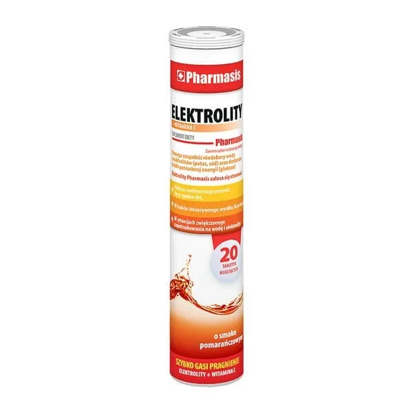 Electroliți + Vitamina C Pharmasis, comprimate efervescente, aromă de portocale, 20 buc. — preț și oferte