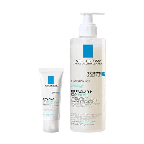 Kit La Roche-Posay Effaclar H ISO-Biome, cremă hidratantă pentru față, 40 ml + cremă de curățare calmantă, 390 ml — preț și oferte