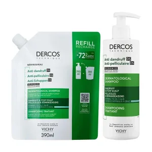 Set Vichy Dercos DS, șampon anti-mătreață, păr normal și gras, 390 ml + pachet de reumplere, 390 ml