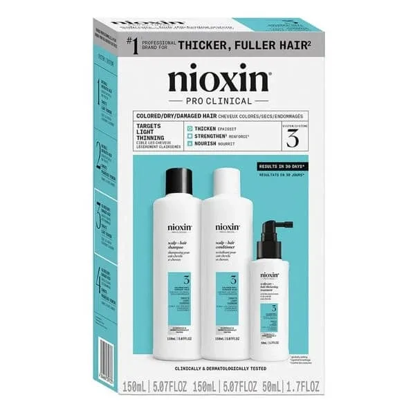Nioxin System 3, Set de întărire pentru părul vopsit, ușor subțire, șampon 150 ml + balsam 150 ml + ser 50 ml — preț și oferte
