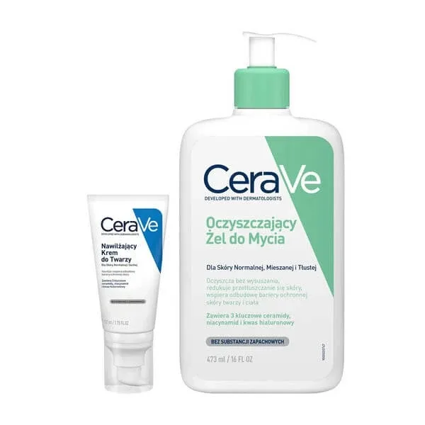 Set CeraVe, gel de curățare cu ceramide pentru ten normal până la gras, 473 ml + cremă de față hidratantă cu ceramide, 52 ml — preț și oferte