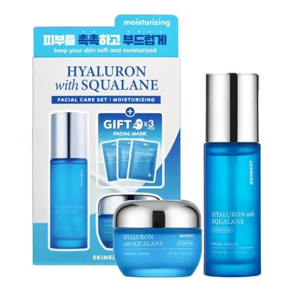 Skin627 Hyaluron cu Squalane, kit hidratant pentru față, mască, 3 x 22 ml + cremă, 50 g + ser, 50 ml — preț și oferte