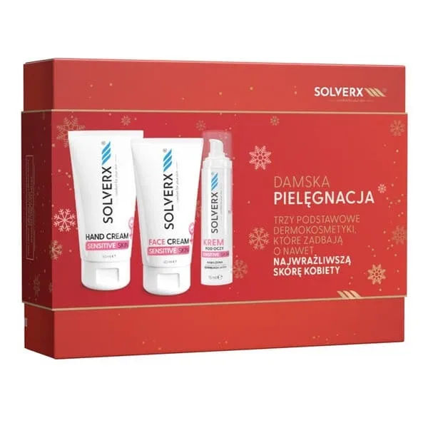 Set de îngrijire pentru femei Solverx Sensitive Skin, cremă de față, 50 ml + cremă de ochi, 15 ml + cremă de mâini, 50 ml — preț și oferte