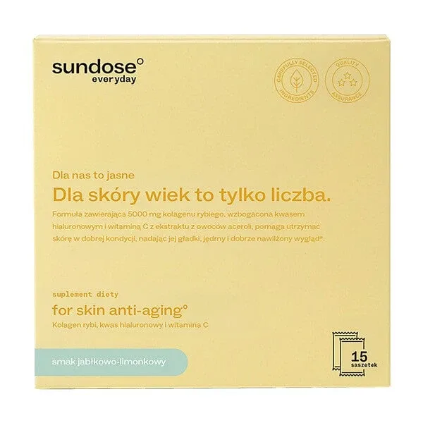 Sundose Everyday For Skin Anti-Aging, pliculețe cu pulbere, aromă de mere și limetă, 15 buc. — preț și oferte