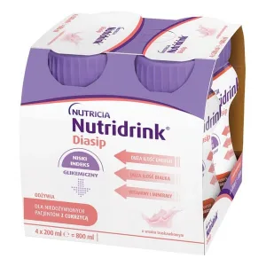 Nutridrink Diasip, lichid, aromă de căpșuni, 4 x 200 ml