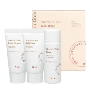 OTTIE Blemish Clean Miniature Set, set de îngrijire a pielii acneice cu toner, gel-cremă și spumă, 3 x 30 ml