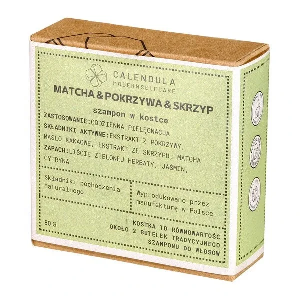Calendula Modern Self Care, șampon cub, Matcha &amp; Urzică &amp; Coada calului, 80 g SELF CARE MEDICAL — preț și oferte