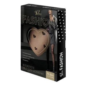 Veera Fashion, dresuri cu model, 70 DEN, negru cu inimi, mărimea L