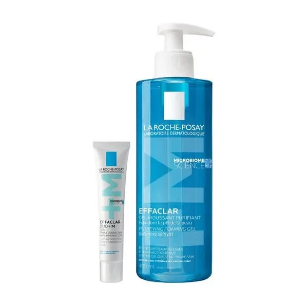 Kit La Roche-Posay Effaclar, Gel spumant, gel de curățare pentru ten cu tendință acneică, 400 ml + Duo+ M, cremă cu triplă acțiune împotriva tenului non-comedogenic, 400 ml + Duo+ M, cremă cu triplă acțiune împotriva tenului non-comedogenic. — preț și oferte