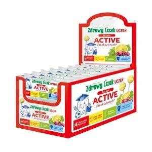 Healthy Lollipop Student Active, fără zahăr, aromă de struguri și lămâie, display, 40 buc.