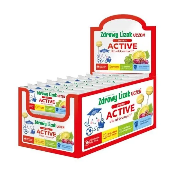 Healthy Lollipop Student Active, fără zahăr, aromă de struguri și lămâie, display, 40 buc. — preț și oferte