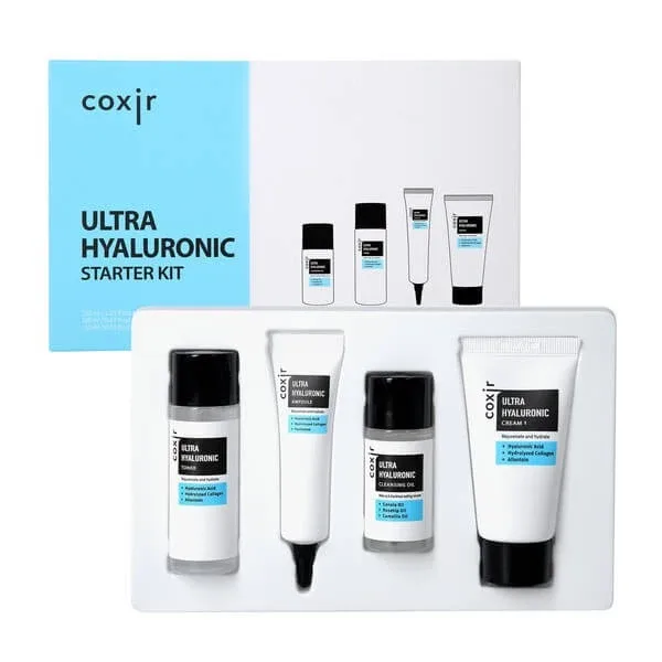 Coxir Ultra Hyaluronic set, ulei demachiant, 20 ml + toner, 30 ml + fiolă, 10 ml + cremă, 20 ml — preț și oferte