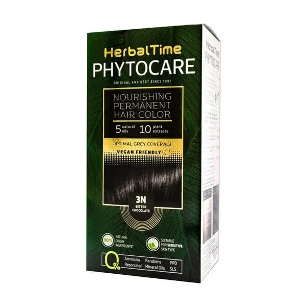Herbal Time Phytocare, vopsea de păr 3N, ciocolată amară, 130 ml — preț și oferte
