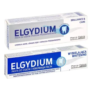 Set Elgydium Whitening, pastă de dinți, albire, 75 ml + Elgydium Brilliance &amp; Care, pastă de dinți împotriva petelor, 30 ml