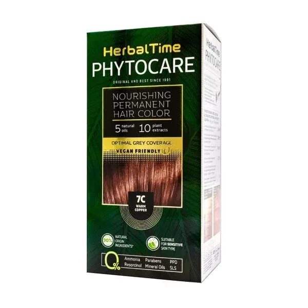 Herbal Time Phytocare, vopsea de păr 7C, cupru cald, 130 ml — preț și oferte