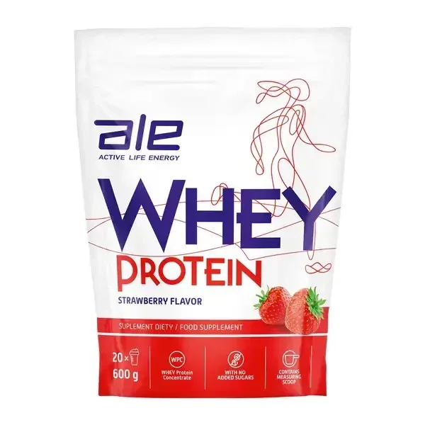 ALE Whey Protein cu aromă de căpșuni, pulbere, 600 g — preț și oferte