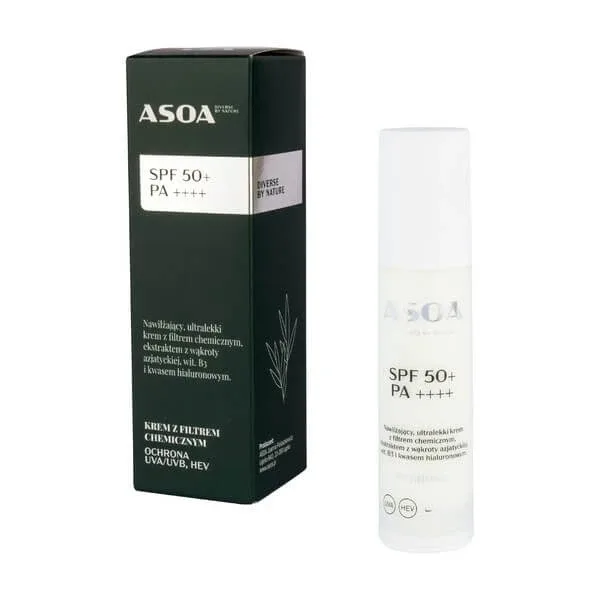 Asoa, cremă de față SPF 50+ PA++++, chimică, 50 ml — preț și oferte