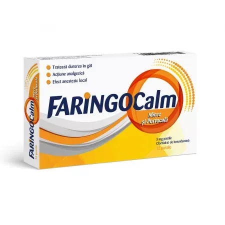 Faringocalm cu aroma de miere si portocala, Terapia SA | 12 pastile — preț și oferte