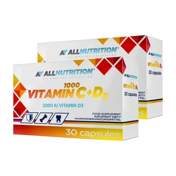 Set de 2 x Allnutrition Vitamina C 1000 + D3, capsule, 30 buc. — preț și oferte