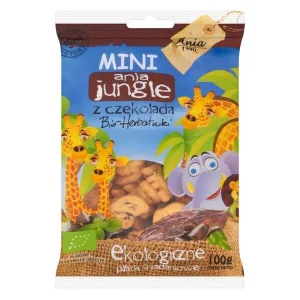 Ania, Mini Jungle, biscuiți de grâu cu ciocolată BIO, 100 g