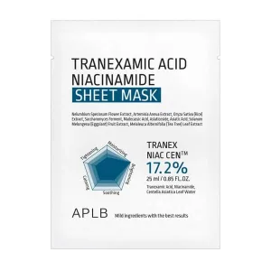 APLB Tranexamic Acid Niacinamide Sheet Mask, mască de strălucire cu acid tranexamic și niacinamidă, 25 ml