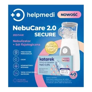 HelpMedi NebuCare 2.0 Secure, kit de nebulizare, nebulizator, 1 buc. + soluție salină, 40 buc.
