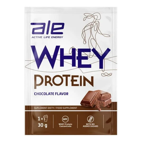ALE Whey Protein cu aromă de ciocolată, pulbere, 30 g — preț și oferte