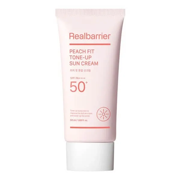 Real Barrier Peach Fit Tone-Up Sun Cream SPF50+ PA++++, cremă solară hidratantă cu efect iluminator, 50 ml — preț și oferte