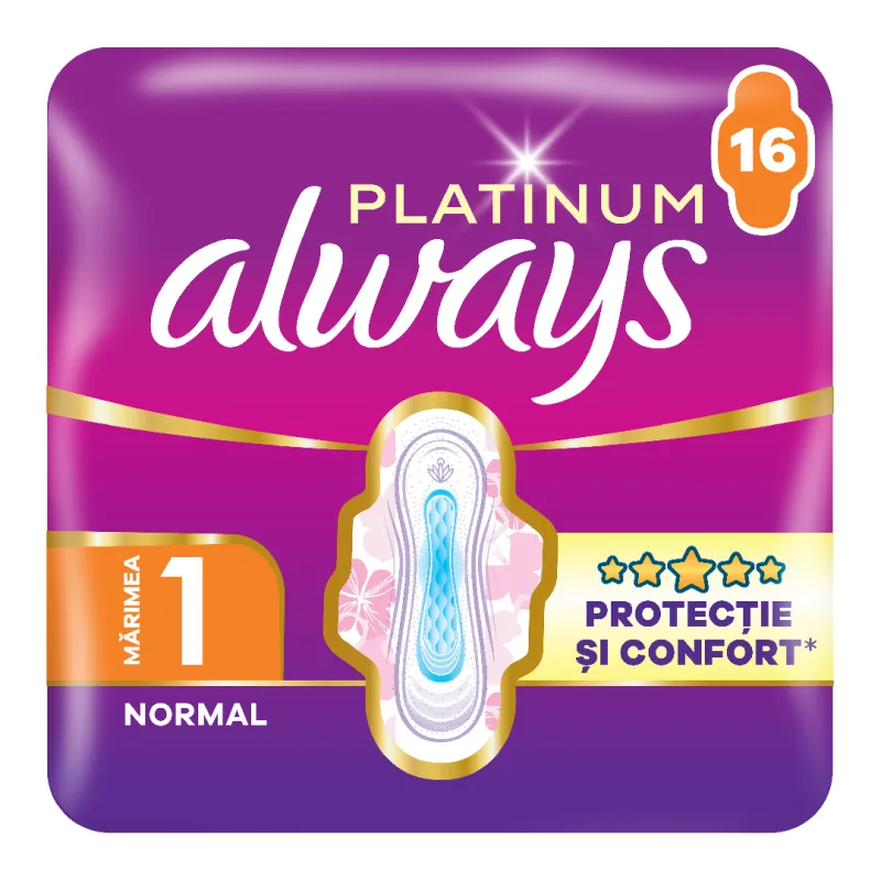 Absorbante Platinum Normal, marimea 1, 16 bucati, Always — preț și oferte