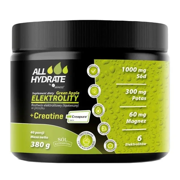 AllHydrate Electrolytes + Creatine Green Apple, pulbere, aromă de mere verzi, 380 g — preț și oferte