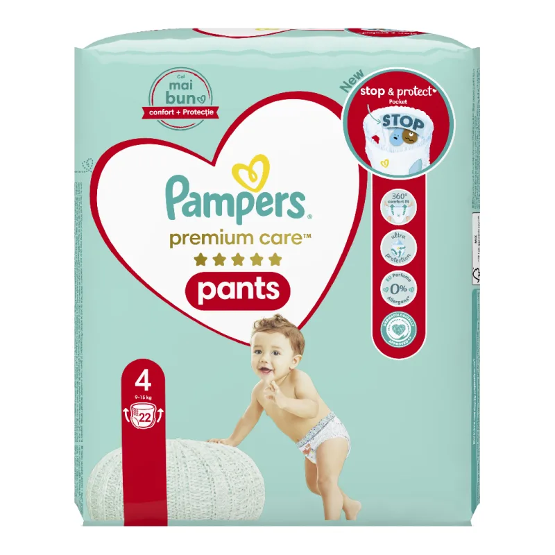 Scutece Pampers Premium Care Pants, 9-15 kg, marimea 4, 22 bucati — preț și oferte