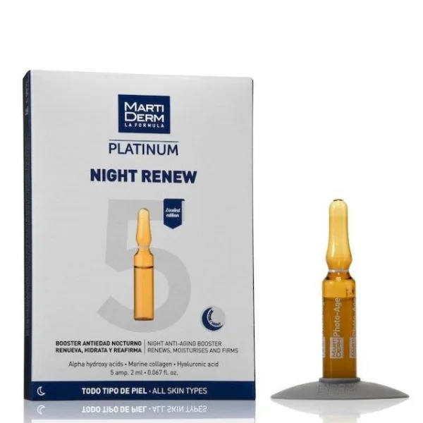 Fiole cu acid hialuronic si alfa hidroxi acizi Night Renew, Platinum, Martiderm | 5 fiole — preț și oferte