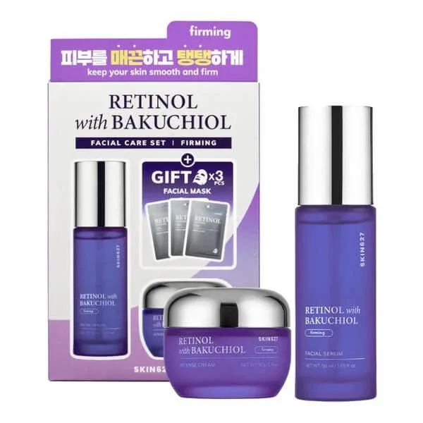 Skin627 Retinol cu Bakuchiol, kit de fermitate pentru față, cremă, 50 ml, ser, 50 ml, măști, 3 x 22 ml — preț și oferte