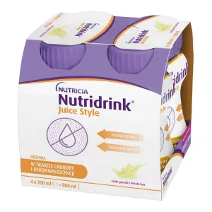 Nutridrink Juice Style, lichid, aromă de pere și flori de soc, 4 x 200 ml