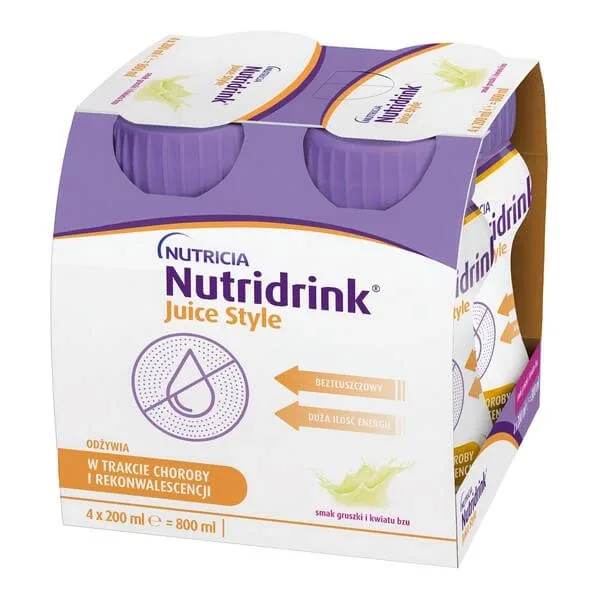Nutridrink Juice Style, lichid, aromă de pere și flori de soc, 4 x 200 ml — preț și oferte