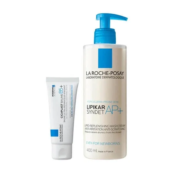 Kit La Roche-Posay, Cicaplast Baume B5+, loțiune calmantă, 40 ml + Lipikar Syndet AP+, cremă antiiritantă pentru curățarea pielii, 400 ml — preț și oferte