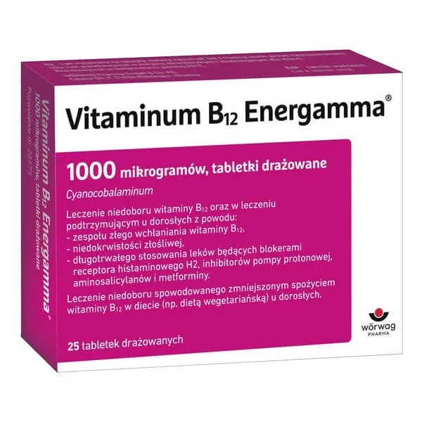 Vitaminum B12 Energamma, 1.000 micrograme, tablete iritate, 25 buc. — preț și oferte