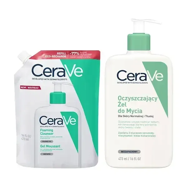 Set CeraVe, gel de curățare pentru ten normal până la gras, 473 ml + pachet de reumplere, 473 ml — preț și oferte