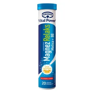 Kruger Vital Power Magneziu Relaxare Melissa + B6, comprimate efervescente, aromă de lămâie, 20 buc.