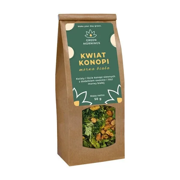 Green Mornings, flori de cânepă, mure albe, ceai de cânepă cu mure, 50 g — preț și oferte